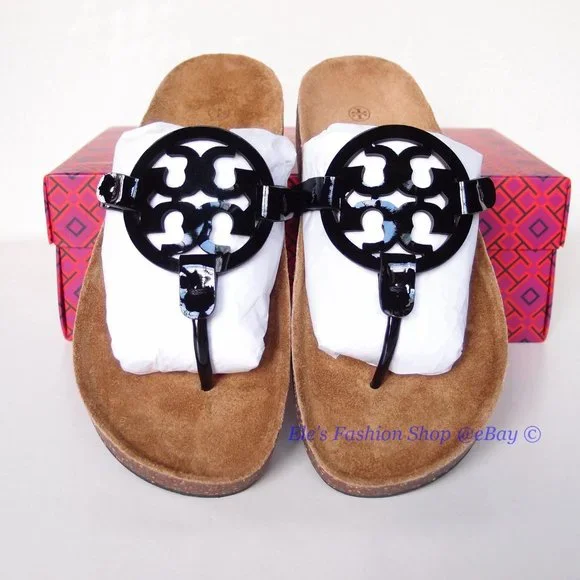 ❤️ NIB Tory Burch Miller Cloud Patent Leather Sandal Black US 10.5 AUTHENTIC - Picture 4 of 15